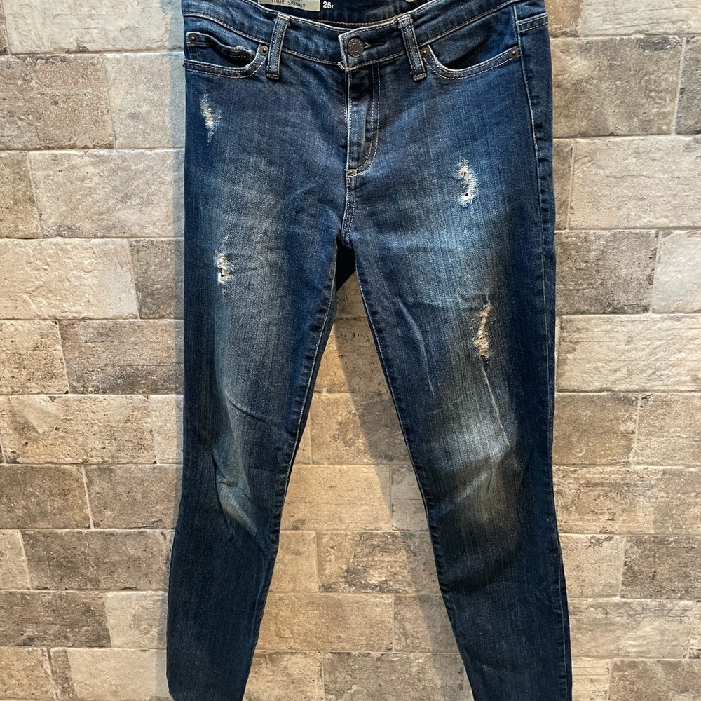 ❤️ GAP DARK WASHED DISTRESSED TRUE SKINNY JEANS SIZE 25